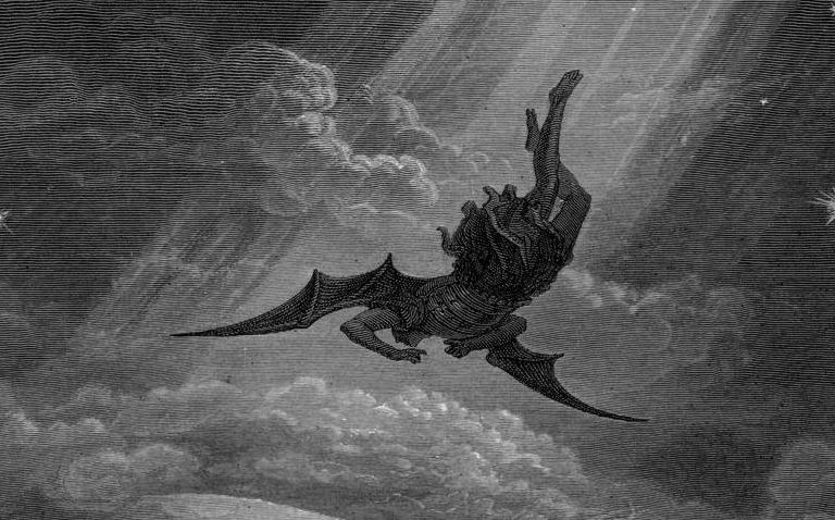 de val van lucifer, geïllustreerd door gustave dore in 1866